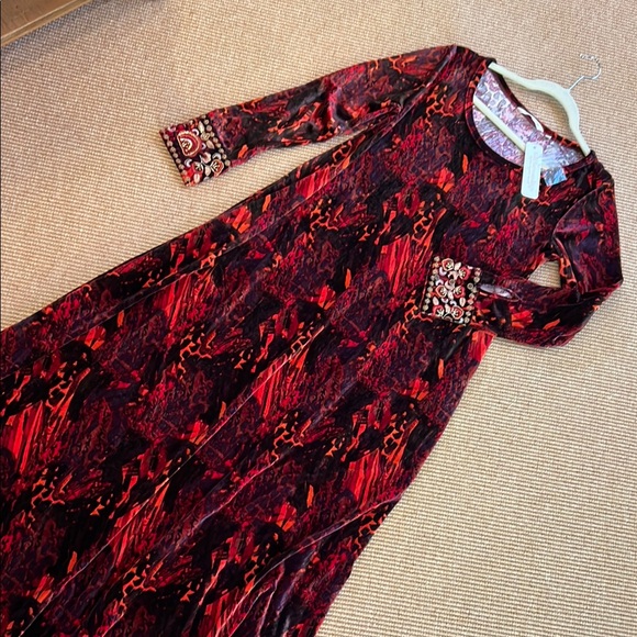 NWT Soft Surroundings Santiago Red Velvet Embellished Maxi Dress - Picture 1 of 9